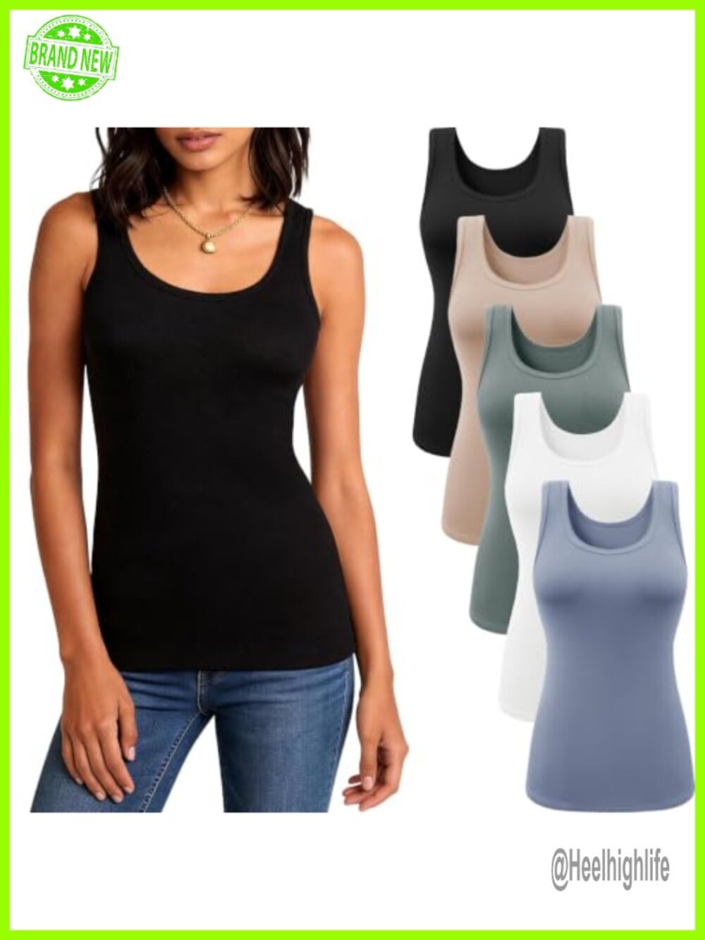 5 Pack Ribbed Tank Tops Women Scoop Neck Sleeveless Slim Fit Layering